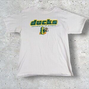 University of Oregon Ducks T-Shirt Mens Medium White NCAA Football 90s y2k